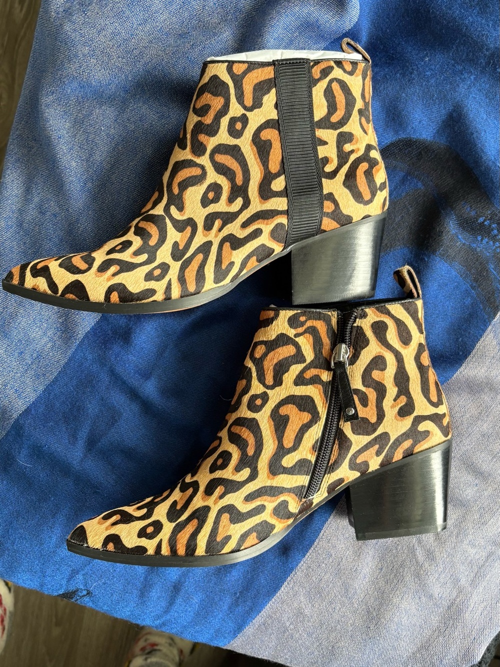 Leopard Print Ankle Boots - Women's Brown/Black Low Block Heel
